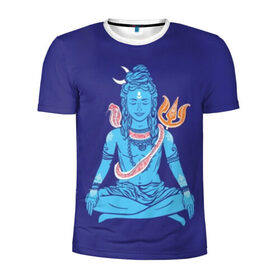 Мужская футболка 3D спортивная с принтом Шива в Тюмени, 100% полиэстер с улучшенными характеристиками | приталенный силуэт, круглая горловина, широкие плечи, сужается к линии бедра | blue | cobra | destroyer | destruction | gods | great | hinduism | india | meditation | om | peace | power | religion | shiva | trident | yoga | боги | великий | власть | знание | индия | индуизм | йога | кайлас | кобра | медитация | ом | разрушение | раз