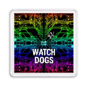 Магнит 55*55 с принтом WATCH DOGS в Тюмени, Пластик | Размер: 65*65 мм; Размер печати: 55*55 мм | action | ct os | ded sec | fox | game | gamer | glitch | hacker | player | watch dogs | watch dogs 2 | глитч | знак лиса | игра | компьютерная игра | маркус | хакер
