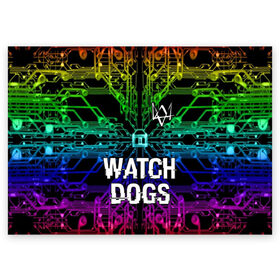 Поздравительная открытка с принтом WATCH DOGS в Тюмени, 100% бумага | плотность бумаги 280 г/м2, матовая, на обратной стороне линовка и место для марки
 | action | ct os | ded sec | fox | game | gamer | glitch | hacker | player | watch dogs | watch dogs 2 | глитч | знак лиса | игра | компьютерная игра | маркус | хакер