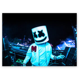 Поздравительная открытка с принтом MARSHMELLO в Тюмени, 100% бумага | плотность бумаги 280 г/м2, матовая, на обратной стороне линовка и место для марки
 | america | dj | marshmello | smile | usa | америка | маршмелло | маршмелоу | смайл | сша