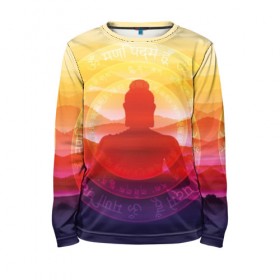 Детский лонгслив 3D с принтом Будда в Тюмени, 100% полиэстер | длинные рукава, круглый вырез горловины, полуприлегающий силуэт
 | buddha | calm | color | enlightenment | india | meditatio | mountains | nature | purple | red | religion | symbol | yellow | yoga | будда | горы | духовность | желтый | индия | йога | красный | медитация | природа | просветление | расслабление | религия |