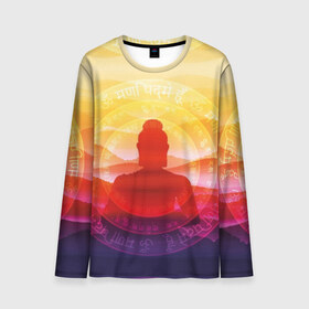 Мужской лонгслив 3D с принтом Будда в Тюмени, 100% полиэстер | длинные рукава, круглый вырез горловины, полуприлегающий силуэт | Тематика изображения на принте: buddha | calm | color | enlightenment | india | meditatio | mountains | nature | purple | red | religion | symbol | yellow | yoga | будда | горы | духовность | желтый | индия | йога | красный | медитация | природа | просветление | расслабление | религия |