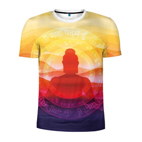 Мужская футболка 3D спортивная с принтом Будда в Тюмени, 100% полиэстер с улучшенными характеристиками | приталенный силуэт, круглая горловина, широкие плечи, сужается к линии бедра | Тематика изображения на принте: buddha | calm | color | enlightenment | india | meditatio | mountains | nature | purple | red | religion | symbol | yellow | yoga | будда | горы | духовность | желтый | индия | йога | красный | медитация | природа | просветление | расслабление | религия |