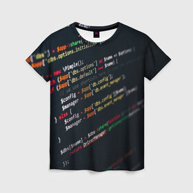 Женская футболка 3D с принтом ПРОГРАММИСТ в Тюмени, 100% полиэфир ( синтетическое хлопкоподобное полотно) | прямой крой, круглый вырез горловины, длина до линии бедер | anonymus | cod | hack | hacker | it | program | texture | айти | аноним | анонимус | взлом | код | кодинг | программа | программист | текстура | хак | хакер