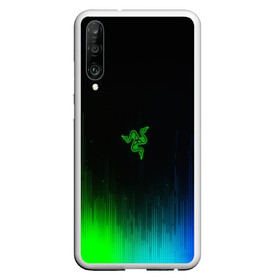 Чехол для Honor P30 с принтом RAZER NEON в Тюмени, Силикон | Область печати: задняя сторона чехла, без боковых панелей | Тематика изображения на принте: game | razer | texture | зеленый | игровое лого | игромания | игры | рэйзер | текстуры