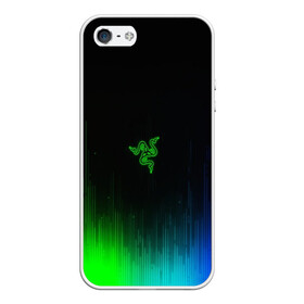 Чехол для iPhone 5/5S матовый с принтом RAZER NEON в Тюмени, Силикон | Область печати: задняя сторона чехла, без боковых панелей | Тематика изображения на принте: game | razer | texture | зеленый | игровое лого | игромания | игры | рэйзер | текстуры