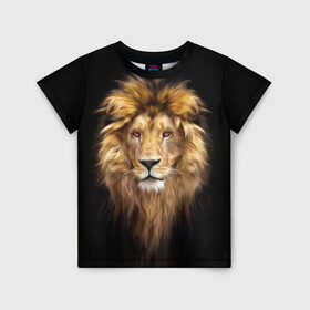 Детская футболка 3D с принтом Лев в Тюмени, 100% гипоаллергенный полиэфир | прямой крой, круглый вырез горловины, длина до линии бедер, чуть спущенное плечо, ткань немного тянется | Тематика изображения на принте: african | animals | authority | big | cat | cool | head | illustration | indisputable | lion | mane | muzzle | supreme | swag | авторитет | африканский | большая | верховный | голова | грива | животные | иллюстрация | кошка | крутой | лев | непрер