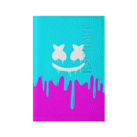 Обложка для паспорта матовая кожа с принтом MARSHMELLO в Тюмени, натуральная матовая кожа | размер 19,3 х 13,7 см; прозрачные пластиковые крепления | Тематика изображения на принте: colors | dj | marshmello | paints | usa | америка | брызги | клубная музыка | краска | маршмелло | музыка | музыкант