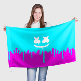 Флаг 3D с принтом MARSHMELLO в Тюмени, 100% полиэстер | плотность ткани — 95 г/м2, размер — 67 х 109 см. Принт наносится с одной стороны | colors | dj | marshmello | paints | usa | америка | брызги | клубная музыка | краска | маршмелло | музыка | музыкант