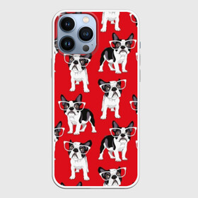 Чехол для iPhone 13 Pro Max с принтом Французские бульдоги в Тюмени,  |  | animals | background | breed | bulldogs | dogs | french | illustration | painting | puppies | red | бульдоги | живопись | животные | иллюстрация | красный | очки | порода | собаки | фон | французские | щенки