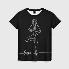 Женская футболка 3D с принтом Йога в Тюмени, 100% полиэфир ( синтетическое хлопкоподобное полотно) | прямой крой, круглый вырез горловины, длина до линии бедер | black and white | culture | girl | graphics | indian | line | meditation | pose | yoga | графика | девушка | индийская | йога | культура | линия | медитация | черно белая