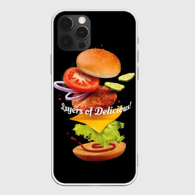 Чехол для iPhone 12 Pro Max с принтом Гамбургер в Тюмени, Силикон |  | Тематика изображения на принте: bun | cheese | cucumber | explosion | hamburger | ingredients | inscription | ketchup | meat | onion | salad | sesame | share | tomato | tomatoes | булочка | взрыв | гамбургер | доля | ингредиенты | кетчуп | кунжут | лук | мясо | надпись | огурец | помидо