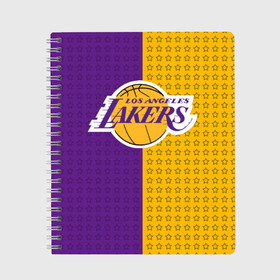 Тетрадь с принтом Lakers (1) в Тюмени, 100% бумага | 48 листов, плотность листов — 60 г/м2, плотность картонной обложки — 250 г/м2. Листы скреплены сбоку удобной пружинной спиралью. Уголки страниц и обложки скругленные. Цвет линий — светло-серый
 | ball | basket | basketball | kobu | lakers | lebron | los angeles | баскетбол | коюи | леброн | лейкерс | лос анджелис