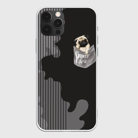 Чехол для iPhone 12 Pro Max с принтом Мопс в кармане в Тюмени, Силикон |  | animal | breed | dog | funny | illustration | imprint | paw | pocket | pug | puppy | sits | small | trace | животное | иллюстрация | карман | лапа | маленький | мопс | отпечаток | порода | сидит | след | смешная | собака | щенок