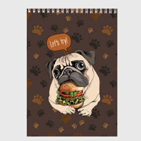 Скетчбук с принтом lets try в Тюмени, 100% бумага
 | 48 листов, плотность листов — 100 г/м2, плотность картонной обложки — 250 г/м2. Листы скреплены сверху удобной пружинной спиралью | animal | breed | dog | food | funny | hamburger | illustration | inscription | meat | pug | puppy | sandwich | small | tomato | tomatoe | try | булочка | бутерброд | гамбургер | давай | еда | животное | иллюстрация | кушает | маленький | мопс | мясо | над