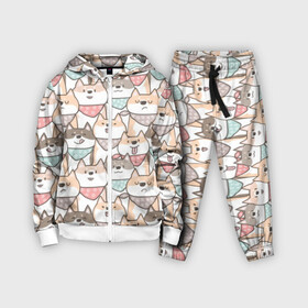 Детский костюм 3D с принтом Шиба Ину в Тюмени,  |  | animal | bibs | breed | cardigan | corgi | dog | funny | illustration | inu | lick | pembroke | puppies | scarves | sheba | small | welsh | вельш | животное | иллюстрация | ину | кардиган | корги | маленькие | облизываются | пемброк | платки | порода | сл