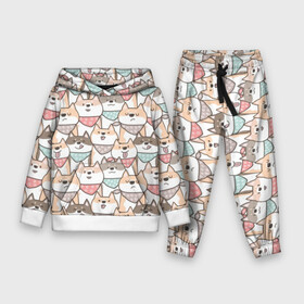 Детский костюм 3D (с толстовкой) с принтом Шиба Ину в Тюмени,  |  | animal | bibs | breed | cardigan | corgi | dog | funny | illustration | inu | lick | pembroke | puppies | scarves | sheba | small | welsh | вельш | животное | иллюстрация | ину | кардиган | корги | маленькие | облизываются | пемброк | платки | порода | сл