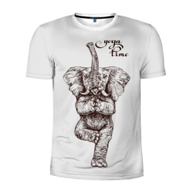 Мужская футболка 3D спортивная с принтом Yoga time в Тюмени, 100% полиэстер с улучшенными характеристиками | приталенный силуэт, круглая горловина, широкие плечи, сужается к линии бедра | animal | culture | elephant | graphics | india | indian | meditation | posture | stand | yoga | графика | животное | индийский | индия | йога | культура | медитация | слон | стойка