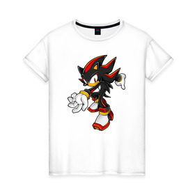 Женская футболка хлопок с принтом Shadow Sonic (2) в Тюмени, 100% хлопок | прямой крой, круглый вырез горловины, длина до линии бедер, слегка спущенное плечо | sega | shadow | sonic | sonic x | x | ежик | игра | наклз | сега | скорость | соник | тейлз | тэйлз | шедоу