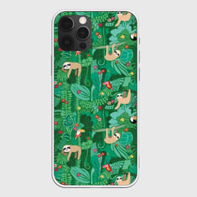 Чехол для iPhone 12 Pro Max с принтом Ленивцы в Тюмени, Силикон |  | animal | birds | branches | cute | flowers | forest | hang | jungle | sloths | toucans | trees | tropical | ветки | висят | деревья | джунгли | животное | ленивцы | лес | милые | птицы | тропический | туканы | цветы