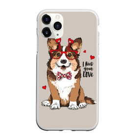 Чехол для iPhone 11 Pro матовый с принтом I need your love в Тюмени, Силикон |  | animal | bow tie | breed | corgi | cute | dog | funny | hearts | holiday | pembroke | polka dot | red | saint | valentine | валентина | вельш корги | галстук бабочка | горошек | день | животное | красный | любовь | милая | очки | пемброк | пород