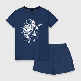 Женская пижама с шортиками хлопок с принтом Cosmorock в Тюмени, 100% хлопок | футболка прямого кроя, шорты свободные с широкой мягкой резинкой | cosmonaut | cosmos | guitar | music | rock | space | spacesuit | star | гитара | звезда | космонавт | космос | музыка | скафандр