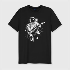 Мужская футболка премиум с принтом Cosmorock в Тюмени, 92% хлопок, 8% лайкра | приталенный силуэт, круглый вырез ворота, длина до линии бедра, короткий рукав | cosmonaut | cosmos | guitar | music | rock | space | spacesuit | star | гитара | звезда | космонавт | космос | музыка | скафандр