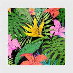 Магнит виниловый Квадрат с принтом Тропики. в Тюмени, полимерный материал с магнитным слоем | размер 9*9 см, закругленные углы | весна | красочная | природа | растения | тропические | цветы | яркая