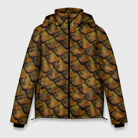 Мужская зимняя куртка 3D с принтом Чешуя динозавра в Тюмени, верх — 100% полиэстер; подкладка — 100% полиэстер; утеплитель — 100% полиэстер | длина ниже бедра, свободный силуэт Оверсайз. Есть воротник-стойка, отстегивающийся капюшон и ветрозащитная планка. 

Боковые карманы с листочкой на кнопках и внутренний карман на молнии. | Тематика изображения на принте: динозавр | доспехи | дракон | защита | зелень | змея | камуфляж | кобра | кожа | окраска | природная | хищная | чешуя | ящер | ящерица