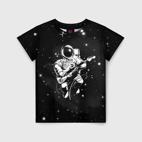 Детская футболка 3D с принтом Cosmorock в Тюмени, 100% гипоаллергенный полиэфир | прямой крой, круглый вырез горловины, длина до линии бедер, чуть спущенное плечо, ткань немного тянется | cosmonaut | cosmos | guitar | music | rock | space | spacesuit | star | гитара | звезда | космонавт | космос | музыка | скафандр