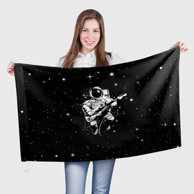 Флаг 3D с принтом Cosmorock в Тюмени, 100% полиэстер | плотность ткани — 95 г/м2, размер — 67 х 109 см. Принт наносится с одной стороны | Тематика изображения на принте: cosmonaut | cosmos | guitar | music | rock | space | spacesuit | star | гитара | звезда | космонавт | космос | музыка | скафандр