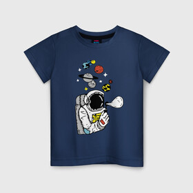 Детская футболка хлопок с принтом Cosmos в Тюмени, 100% хлопок | круглый вырез горловины, полуприлегающий силуэт, длина до линии бедер | bubble | cosmonaut | cosmos | planets | saturn | space | spacesuit | stars | звезды | космонавт | космос | мыльный пузырь | планеты | сатурн | скафандр