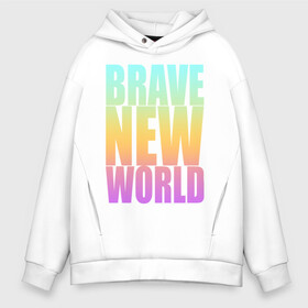 Мужское худи Oversize хлопок с принтом Brave New World в Тюмени, френч-терри — 70% хлопок, 30% полиэстер. Мягкий теплый начес внутри —100% хлопок | боковые карманы, эластичные манжеты и нижняя кромка, капюшон на магнитной кнопке | антиутопия | дивный | желтый | книга | мир | надпись | новый | олдос | рассвет | розовый | хаксли | цитата