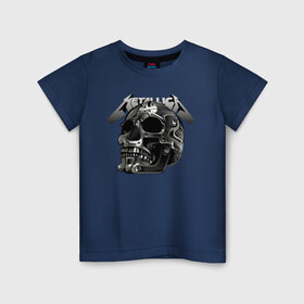 Детская футболка хлопок с принтом Metallica в Тюмени, 100% хлопок | круглый вырез горловины, полуприлегающий силуэт, длина до линии бедер | Тематика изображения на принте: metal | metallica | music | skull | thrash metal | underground | музыка | трэш металл | череп