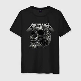 Мужская футболка хлопок с принтом Metallica в Тюмени, 100% хлопок | прямой крой, круглый вырез горловины, длина до линии бедер, слегка спущенное плечо. | metal | metallica | music | skull | thrash metal | underground | музыка | трэш металл | череп