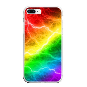 Чехол для iPhone 7Plus/8 Plus матовый с принтом RAINBOW THUNDER в Тюмени, Силикон | Область печати: задняя сторона чехла, без боковых панелей | battle | battle fire | battle thunder | blue | fire | rainbow | red | texture | thunder | битва | битва молний | битва огней | гроза | молнии | радуга | текстура