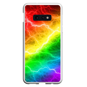 Чехол для Samsung S10E с принтом RAINBOW THUNDER в Тюмени, Силикон | Область печати: задняя сторона чехла, без боковых панелей | Тематика изображения на принте: battle | battle fire | battle thunder | blue | fire | rainbow | red | texture | thunder | битва | битва молний | битва огней | гроза | молнии | радуга | текстура