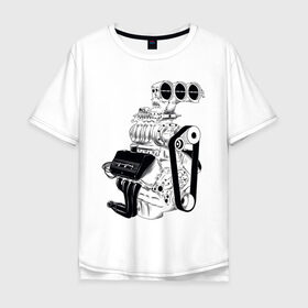 Мужская футболка хлопок Oversize с принтом Engine в Тюмени, 100% хлопок | свободный крой, круглый ворот, “спинка” длиннее передней части | авто | автомобиль | автотюнинг | гараж | двигатель | машина | мотор | техника | тюнинг