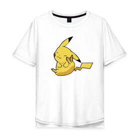 Мужская футболка хлопок Oversize с принтом Пикачу в Тюмени, 100% хлопок | свободный крой, круглый ворот, “спинка” длиннее передней части | detective pikachu | pikachu | pokeball | pokemon | детектив пикачу | пикачу | покебол | покемон
