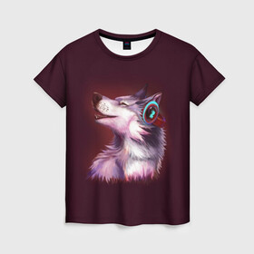 Женская футболка 3D с принтом Волк в Тюмени, 100% полиэфир ( синтетическое хлопкоподобное полотно) | прямой крой, круглый вырез горловины, длина до линии бедер | Тематика изображения на принте: волк | животные | игры | музыка | наушники | собака | хаски