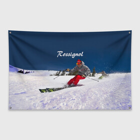 Флаг-баннер с принтом Rossignol в Тюмени, 100% полиэстер | размер 67 х 109 см, плотность ткани — 95 г/м2; по краям флага есть четыре люверса для крепления | france | movement | rossignol | snow | speed | вершина | горные лыжи | горы | движение | скорость | снег | франция