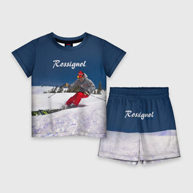Детский костюм с шортами 3D с принтом Rossignol в Тюмени,  |  | france | movement | rossignol | snow | speed | вершина | горные лыжи | горы | движение | скорость | снег | франция