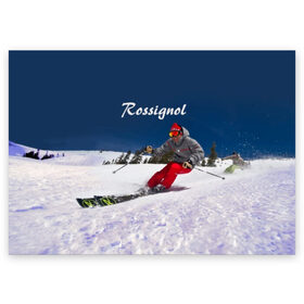Поздравительная открытка с принтом Rossignol в Тюмени, 100% бумага | плотность бумаги 280 г/м2, матовая, на обратной стороне линовка и место для марки
 | Тематика изображения на принте: france | movement | rossignol | snow | speed | вершина | горные лыжи | горы | движение | скорость | снег | франция