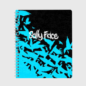 Тетрадь с принтом SALLY FACE в Тюмени, 100% бумага | 48 листов, плотность листов — 60 г/м2, плотность картонной обложки — 250 г/м2. Листы скреплены сбоку удобной пружинной спиралью. Уголки страниц и обложки скругленные. Цвет линий — светло-серый
 | birds | face | game | horror | larry | sally | sally face | sanity s fall | вороны | игра | ларри | мальчик с протезом | птицы | салли | салли фейс | ужасы