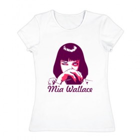 Женская футболка хлопок с принтом Миа Уоллес в Тюмени, 100% хлопок | прямой крой, круглый вырез горловины, длина до линии бедер, слегка спущенное плечо | криминальное | тарантино | чтиво