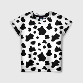 Детская футболка 3D с принтом Корова в Тюмени, 100% гипоаллергенный полиэфир | прямой крой, круглый вырез горловины, длина до линии бедер, чуть спущенное плечо, ткань немного тянется | Тематика изображения на принте: animal | black white | cow | pattern | животное | кавай | корова | паттерн | пятна | черно белое