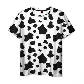 Мужская футболка 3D с принтом Корова в Тюмени, 100% полиэфир | прямой крой, круглый вырез горловины, длина до линии бедер | animal | black white | cow | pattern | животное | кавай | корова | паттерн | пятна | черно белое