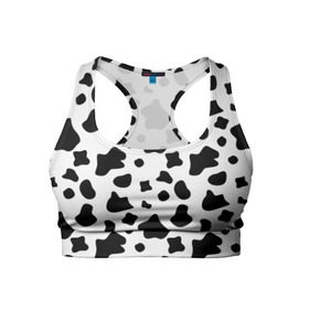 Женский спортивный топ 3D с принтом Корова в Тюмени, 82% полиэстер, 18% спандекс Ткань безопасна для здоровья, позволяет коже дышать, не мнется и не растягивается |  | animal | black white | cow | pattern | животное | кавай | корова | паттерн | пятна | черно белое