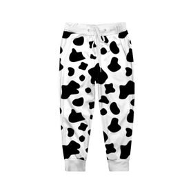 Детские брюки 3D с принтом Корова в Тюмени, 100% полиэстер | манжеты по низу, эластичный пояс регулируется шнурком, по бокам два кармана без застежек, внутренняя часть кармана из мелкой сетки | Тематика изображения на принте: animal | black white | cow | pattern | животное | кавай | корова | паттерн | пятна | черно белое