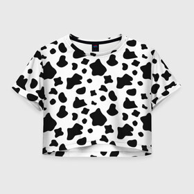 Женская футболка Crop-top 3D с принтом Корова в Тюмени, 100% полиэстер | круглая горловина, длина футболки до линии талии, рукава с отворотами | animal | black white | cow | pattern | животное | кавай | корова | паттерн | пятна | черно белое